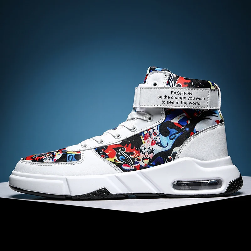 Black and white OLOMM High help Air Cushion Trend Hot Sale Men's Casual Shoes Comfortable Outdoor Men Fashion Sneakers Hwaterproof Men Shoes - Цвет: Black and white
