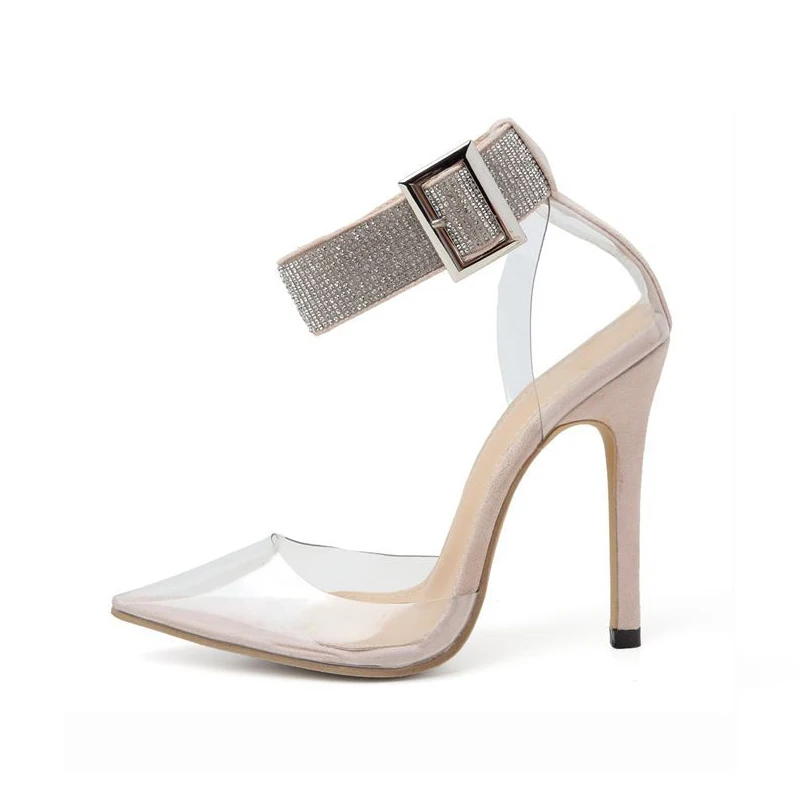 

High Heels Shoes For Women 2021 Ladies Party Sexy High Heels Sandals Clear Shoes Rhinestone Pumps Luxury Rhinestone Women Shoes