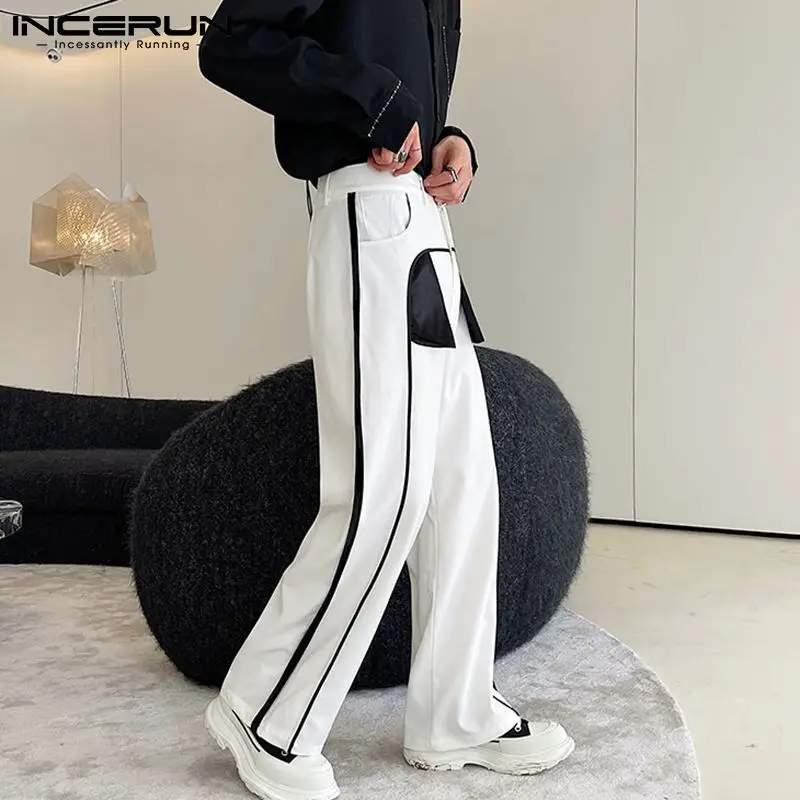 

Стильные универсальные простые мужские модные свободные брюки с высокой талией, модные повседневные брюки в полоску с завязкой в виде лист...