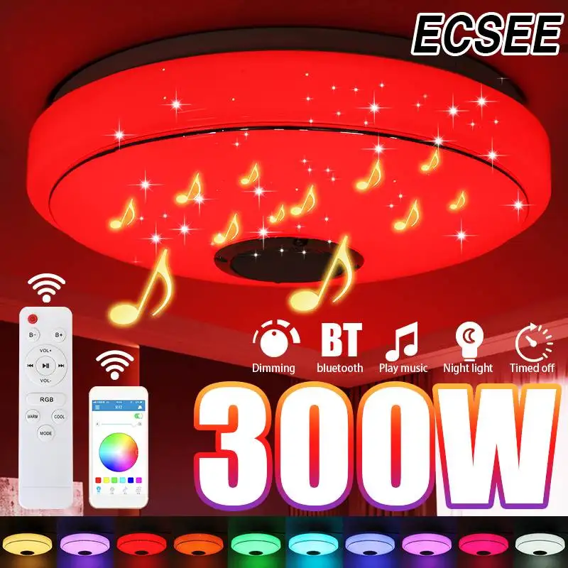 

300W Dimmable RGBW LED Music Ceiling Lights with bluetooth Speaker APP+Remote Control Flush Mount Fixture Lamp for Home Bedroom