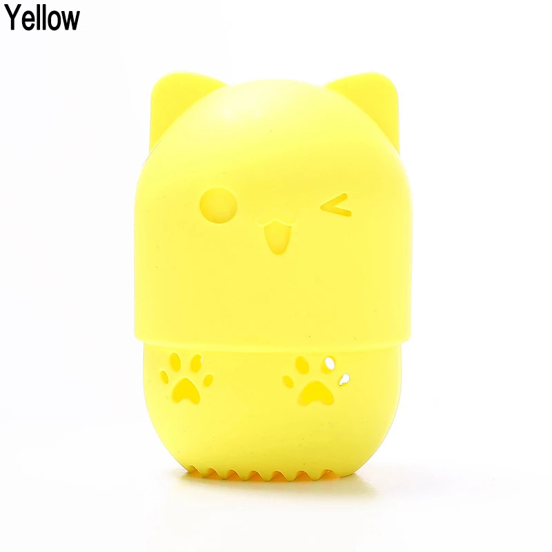 yellow 1 шт. в форме кота силиконовый держатель спонжа для макияжа питьевая Косметическая пуховка капсула чехол для переноски красота Подставка для губки инструменты для макияжа - Цвет: yellow