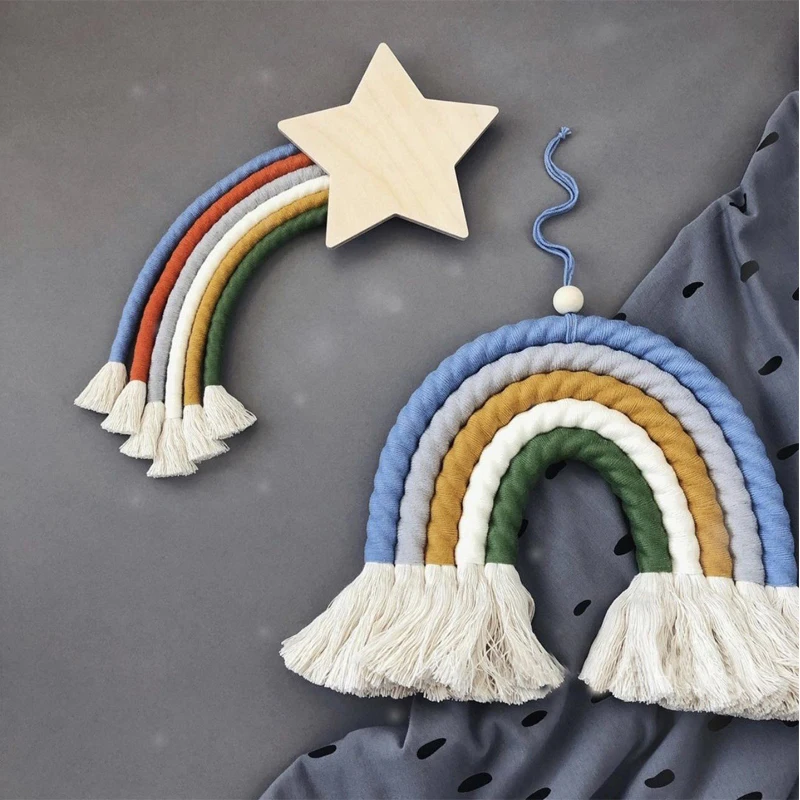 6 линий макраме Радужный подвесной орнамент сделай сам Плетеный Настенный декор