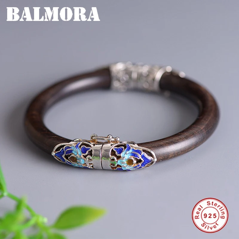 BALMORA 925 пробы Серебряный этнический Пион цветочный сандаловое дерево браслеты браслет для женщин подарок винтажные эмалированные ювелирные изделия Pulsera