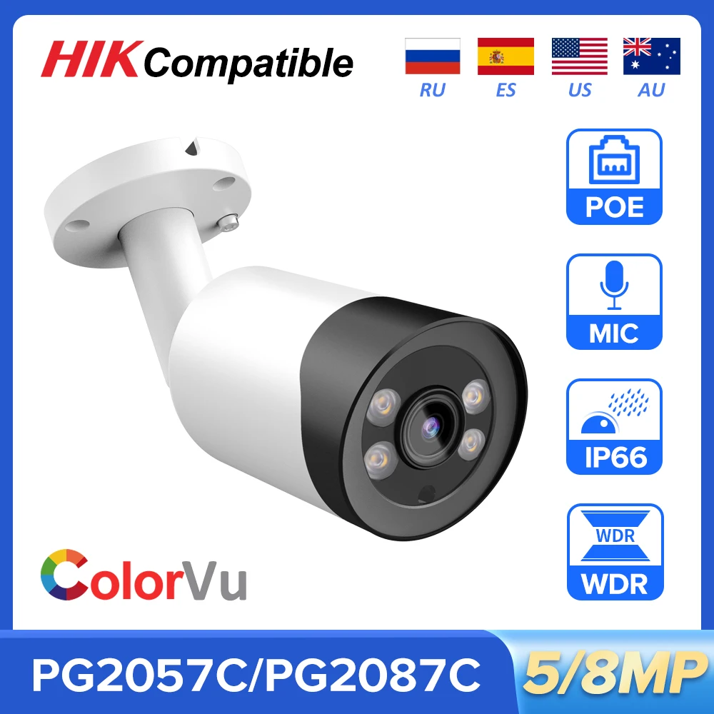 

Hikvision Compatible 5MP 8MP Bullet IP Camera Full Color Security Network Camera Built in MIC WDR POE CCTV Motion Detection IPC