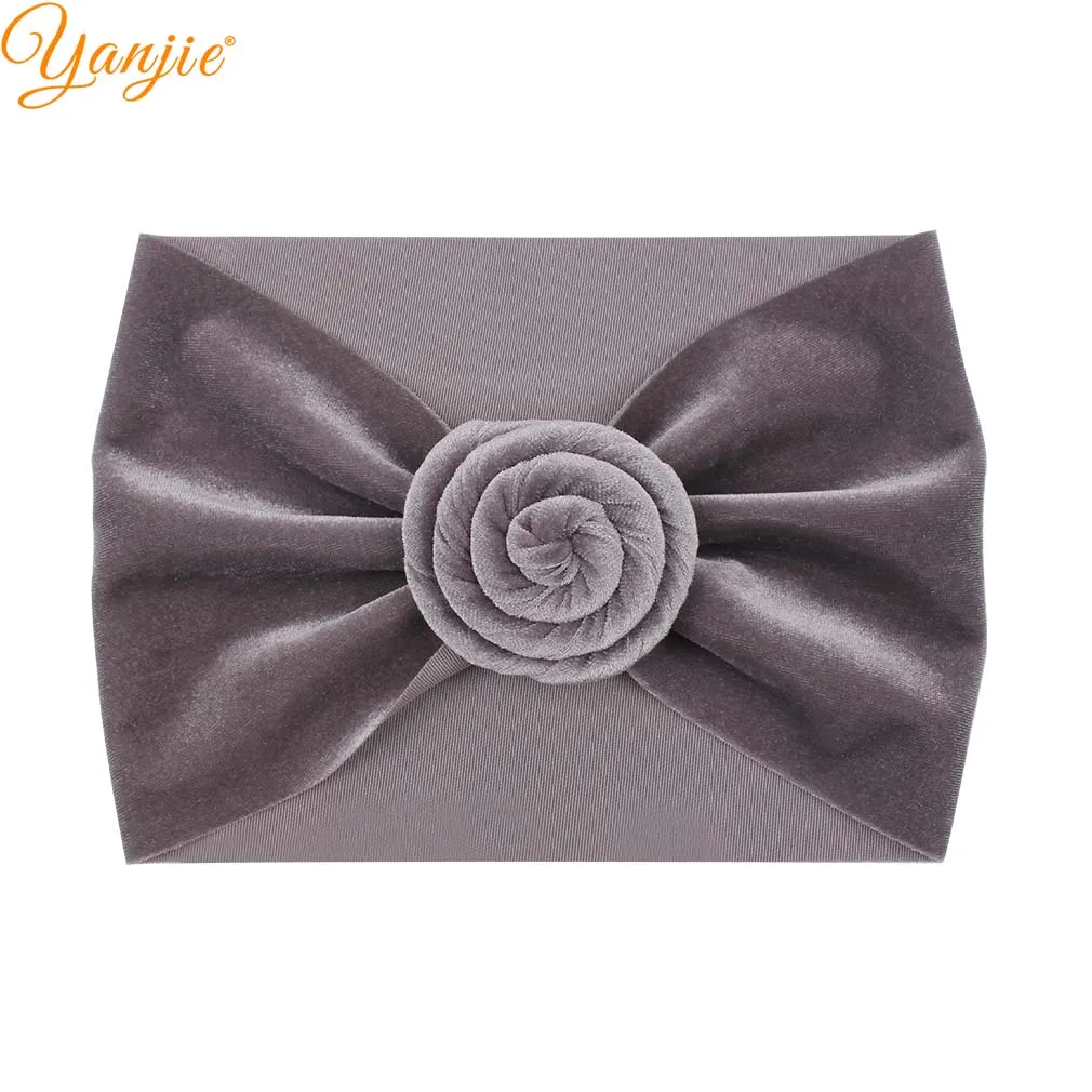 Headband B-silver Тюрбан с круглым помпоном из мягкого бархата для девочек; коллекция года; зимняя детская однотонная бархатная эластичная повязка на голову; резинки для волос; аксессуары для волос - Цвет: Headband B-silver