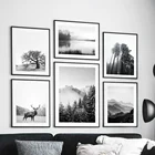 Черно-белый пейзаж лес олень мост настенная Картина на холсте скандинавские постеры и принты настенные картины для декора гостиной