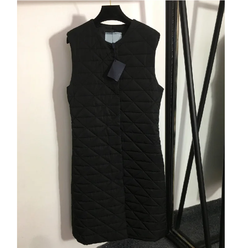 

2021 Luxury Design Women's new vest rhombic Plaid long fashion vest sleeveless cotton jacket slim fit and versatile long vest