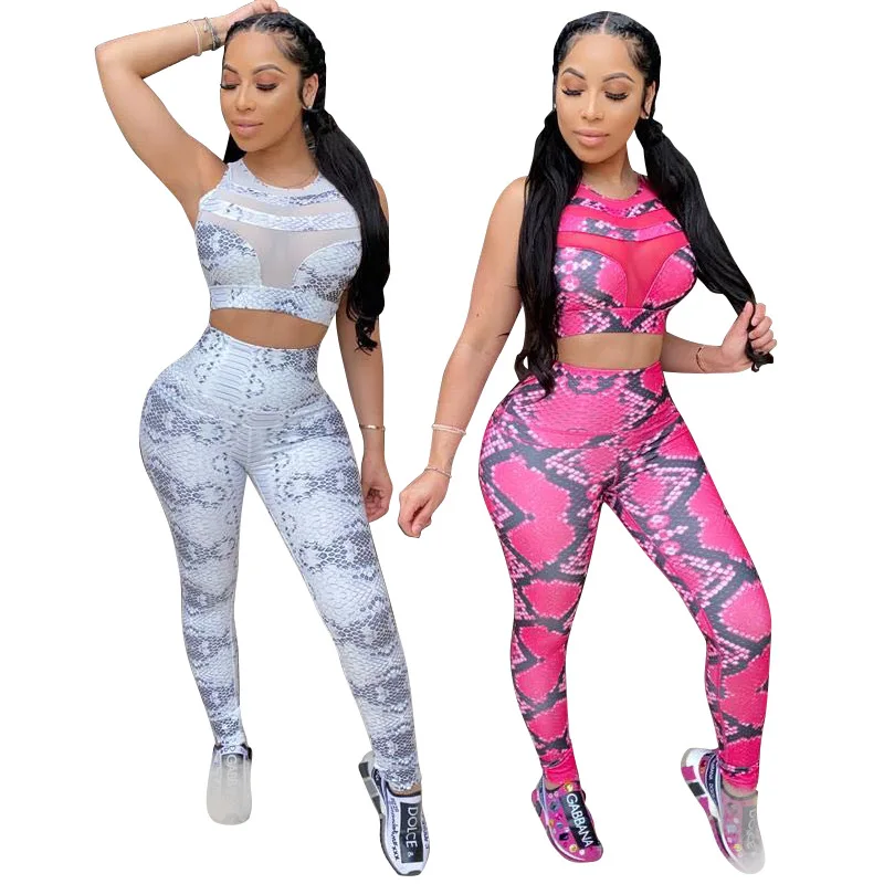 

Женский сексуальный укороченный костюм, сетчатая Лоскутная куртка без рукавов и брюки, костюм из двух предметов, новый модный костюм для но...