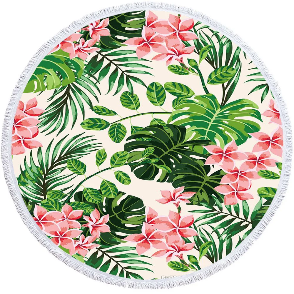 

150cm Round Beach Towel Tropical Plants Printed Microfiber Absorbent Bathing Towel For Swimming Sunblock Home Textile Tapestry