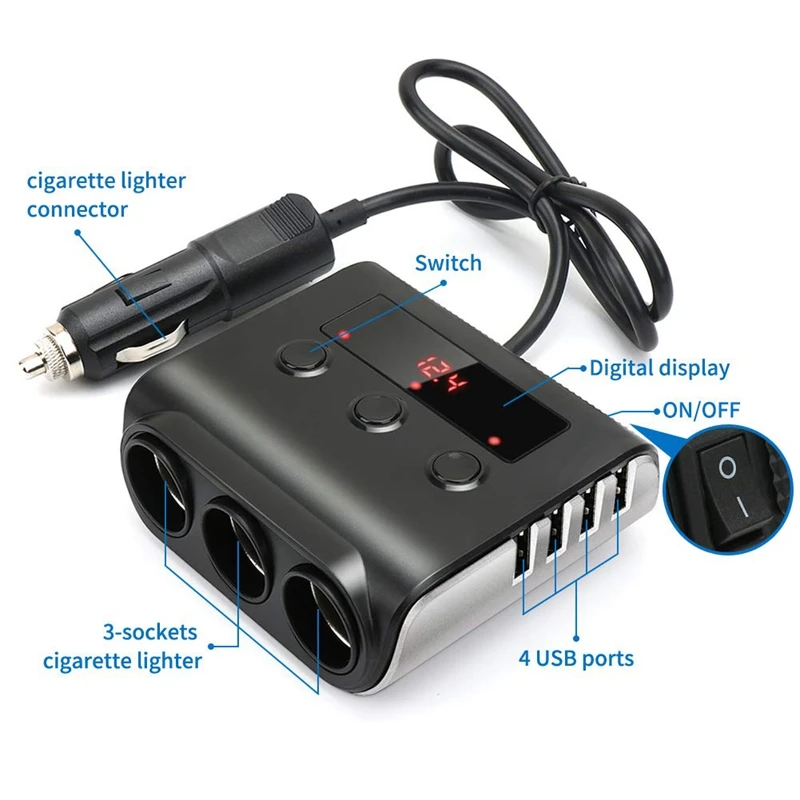 3 гнезда прикуривателя сплиттер 100W 12V/24V автомобиль Мощность розетку постоянного