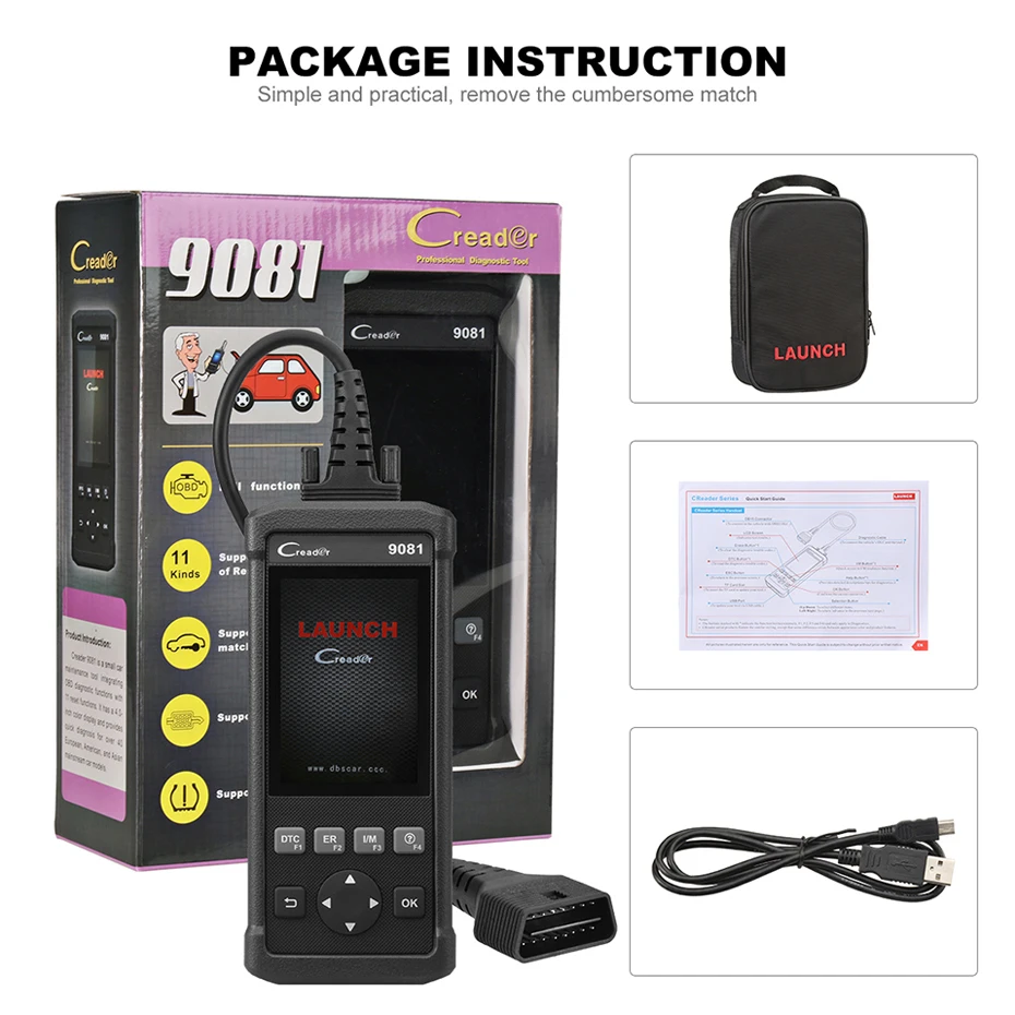 Launch CReader 9081 полный OBD2 сканер диагностический инструмент OBDII автоматический считыватель кодов ABS SRS масло EPB BMS SAS DPF двигатель CR9081 сканирующий инструмент
