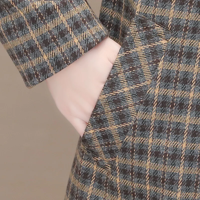 

Moeroshe New Sing Breasted Trench Coat Dress Women Windbreaker Long Sleeve Plaid Loose Thick Coat Ladies Outerwear Spring Autumn