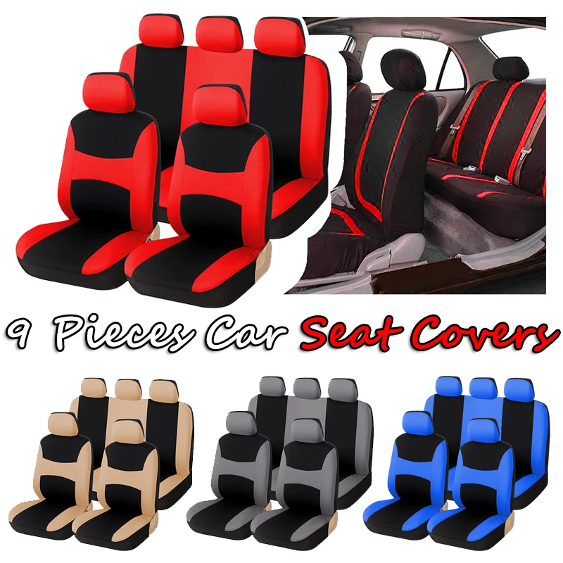 9pcs Car Seat Covers Two-tone Design Auto Protector Interior Accessories Airbag Compatible Universal Fit Lifan Ford Focus Camry |