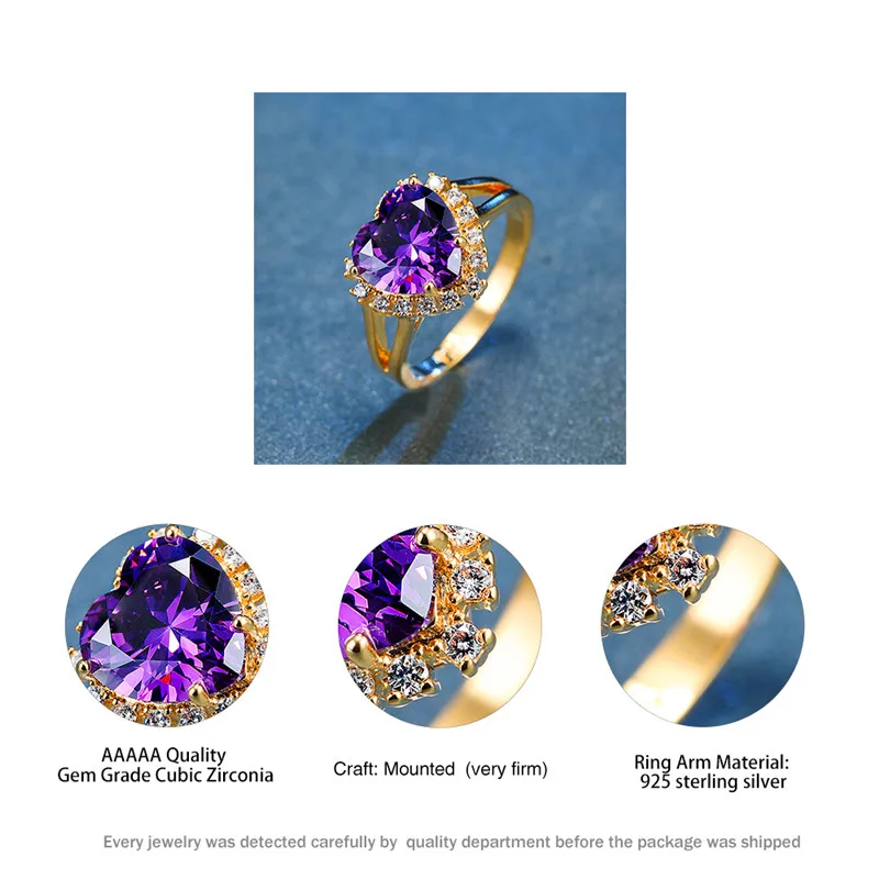 Женское винтажное большое кольцо с фиолетовым кристаллом изысканная Золотая