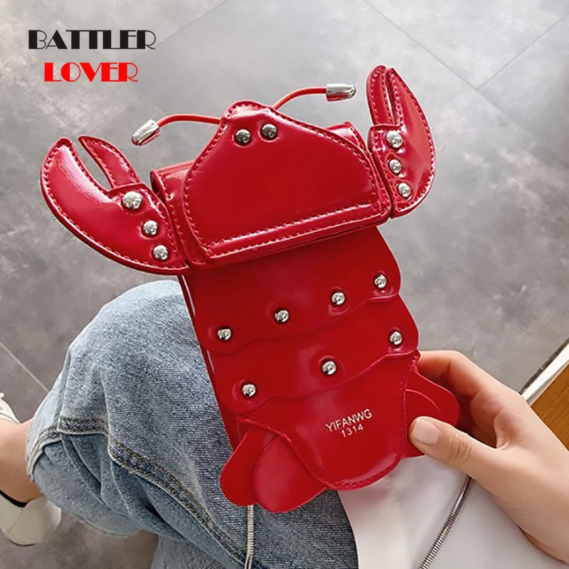 Фото Новинка модная красная объемная сумка Lobster женская наплечная мини кошелек клатч