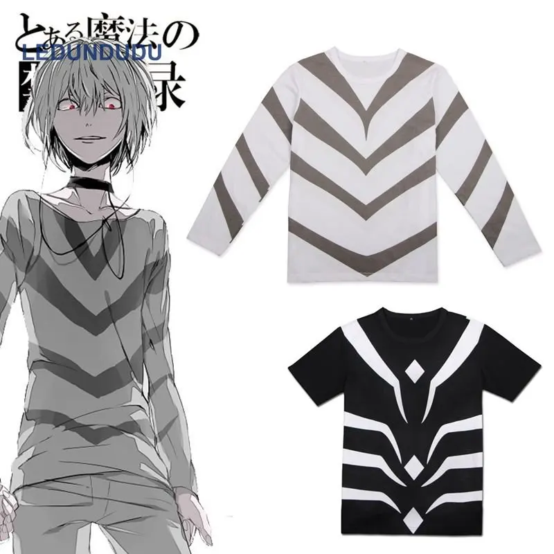 Toaru Majutsu no Index Cosplay Costumes Accelerator T-Shirts Toaru Kagaku no Railgun Men Stripe Tops T shirts Black white Tees