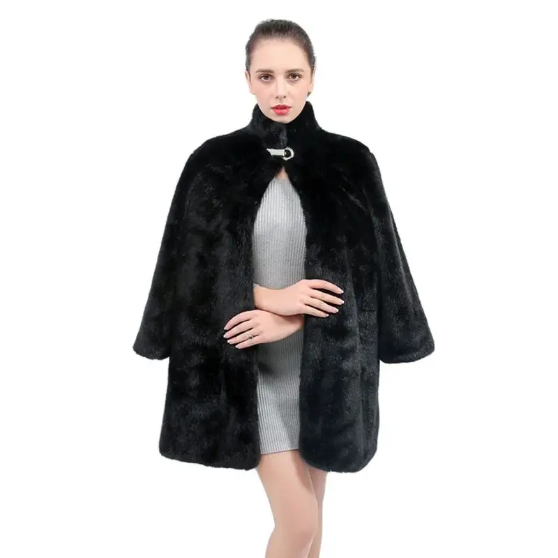 Высококачественная Роскошная Шуба из искусственного меха норки женские черные