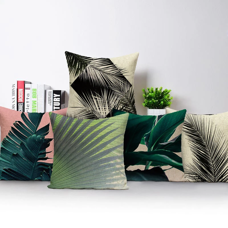 

Чехол для подушки с тропическими растениями, декоративная наволочка с зелеными листьями, для украшения дома, гостиной, стула