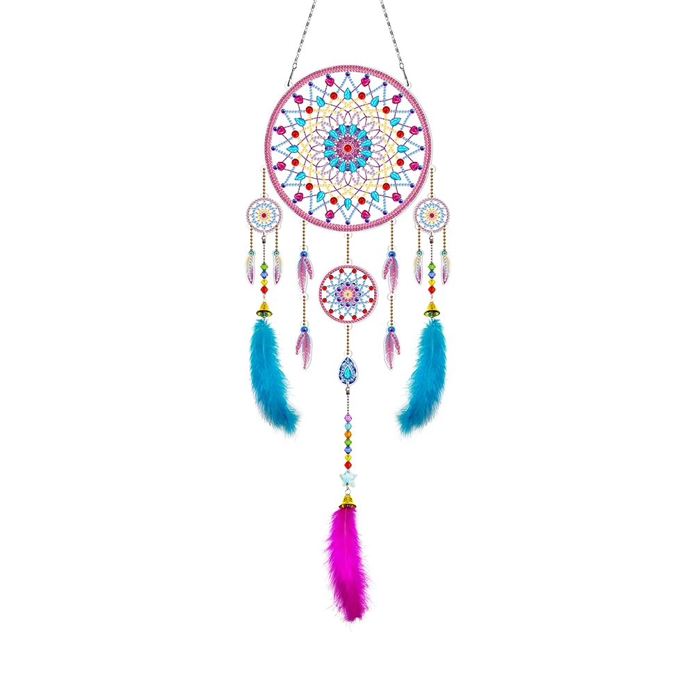 Ловец снов с перьями винтажная Бриллиантовая мозаика ручной работы комната на