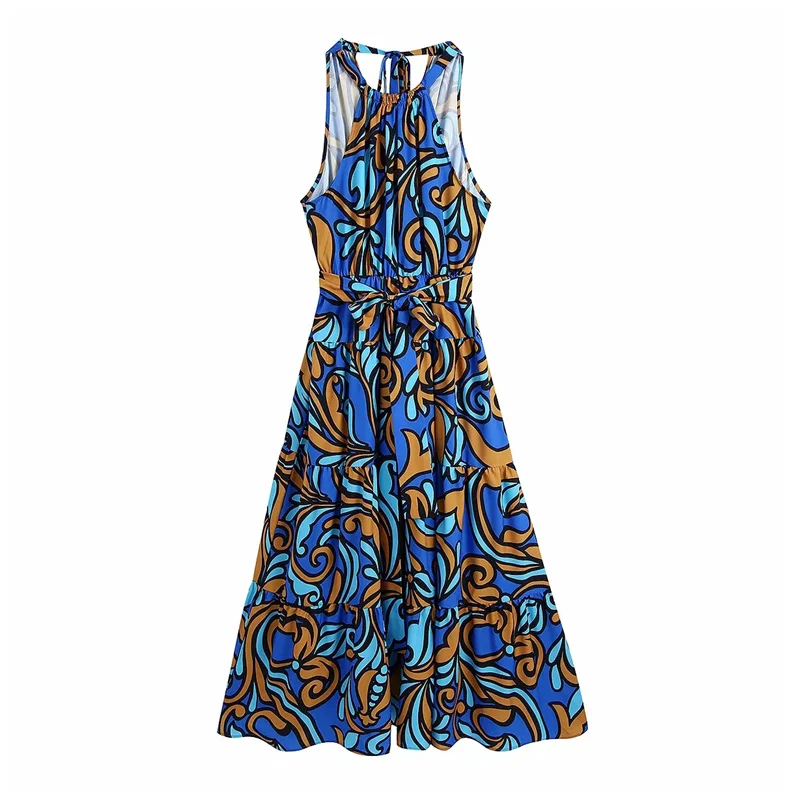 

BLSQR модное платье миди с цветочным принтом для женщин 2021 летнее сексуальное женское платье без рукавов с лямкой на шее Vestido Feminino