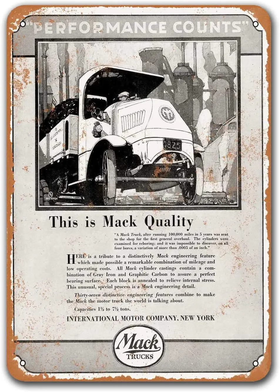 

1920 Mack Trucks Car Tin Signs Vintage, Metal Plaques Poster Garage Man Cave Retro Wall Decor 8x12 inch