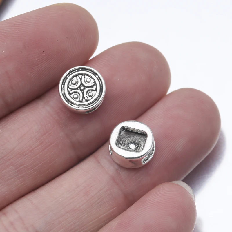 Круглые бусины-разделители из тибетского серебра 20 шт./лот для плоского кожаного