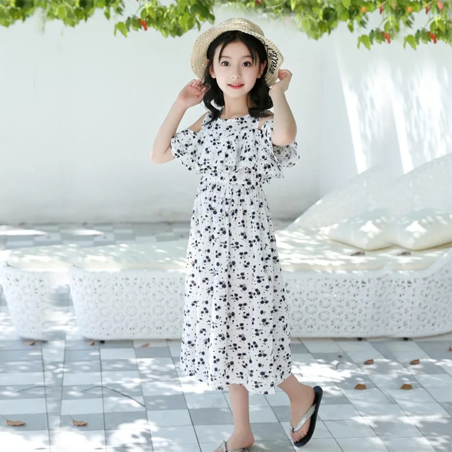 Summer Dresses For Girls Floral Pattern Dress Off Shoulder Child Bohemia Children's Costumes 6 8 10 12 14 | Детская одежда и