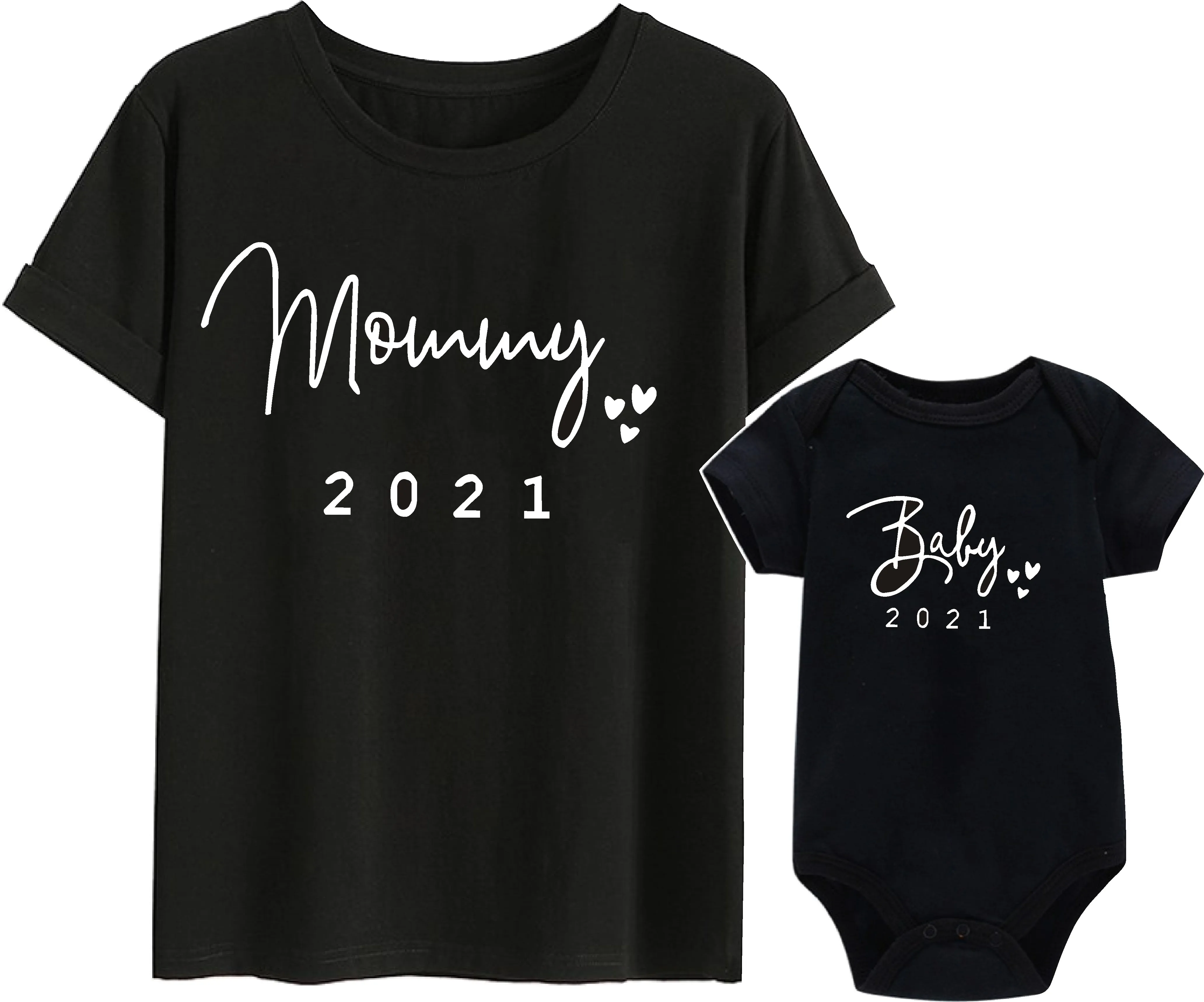 

Funny Baby Mommy 2021 Family Matching Clothing Simple Pregnancy Announcement Family Look T Shirt Baby Mom Matching Clothes