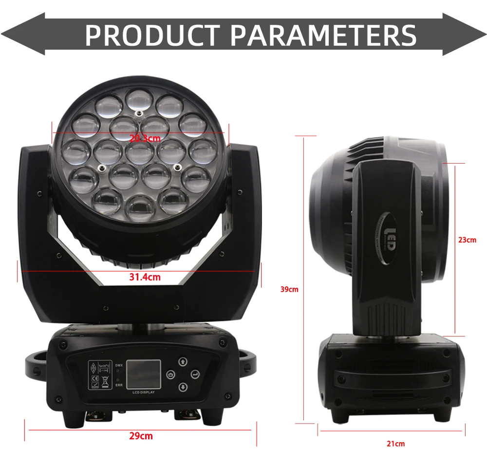 Flycase Lyre LED Zoom движущаяся головка 19x15 Вт Луч мытье света RGBW 4 в 1 5 60 градусов цветное