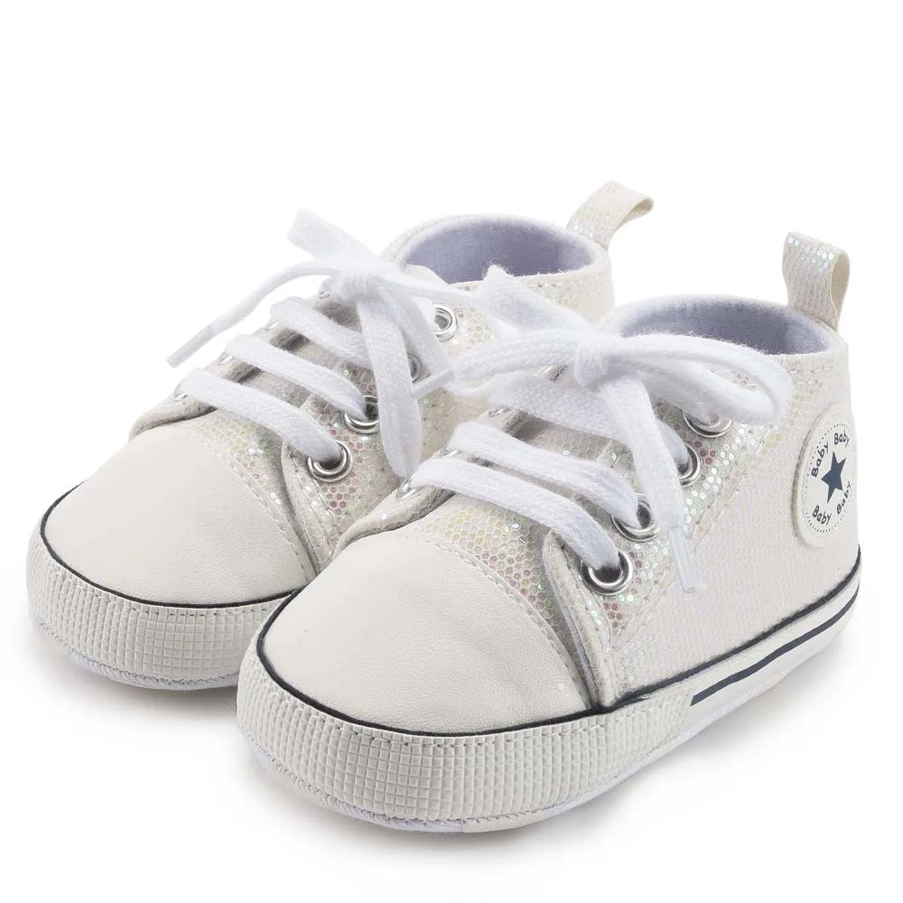 

Spring Autumn Infants Canvas Shoes Fashion Bling Baby Fashion Sneakers Soft Sole First Walkers Solid Color 11cm 12cm 13cm
