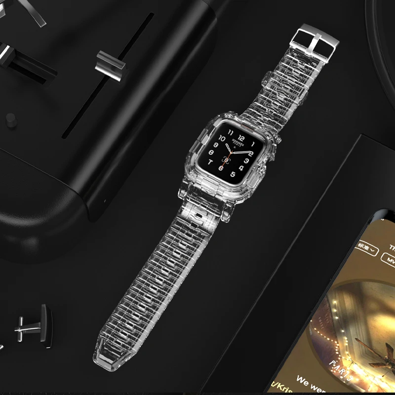 Чехол и ремешок для Apple Watch Band 42 мм 38 мягкий силиконовый прозрачный браслет iWatch series