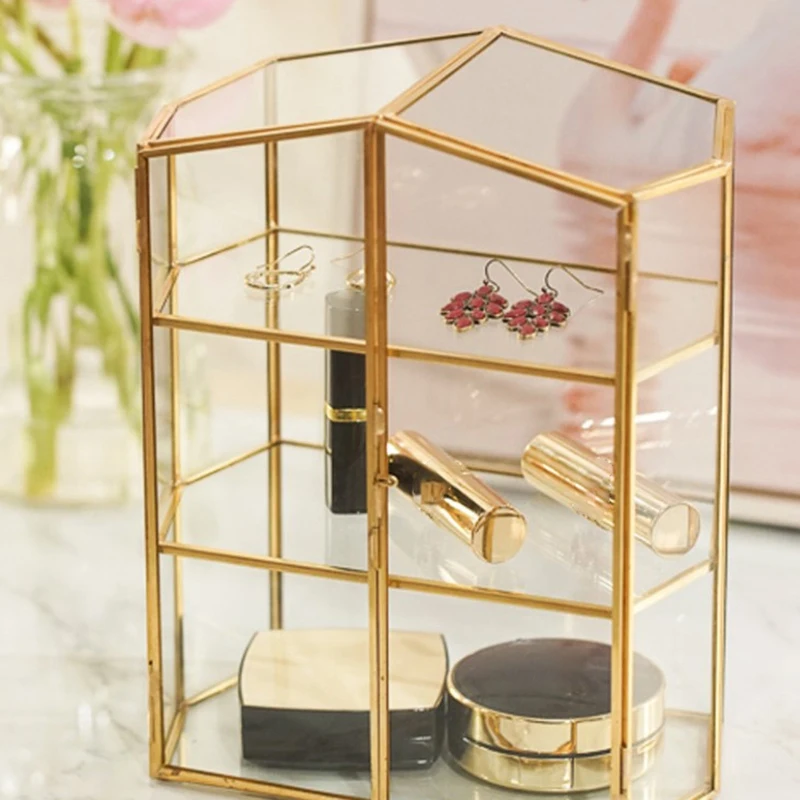 

Vintage Clear Glass 3 Tier Display Box Jewelry Storage Organizer Display Case for Dressing Table Decoration Storage
