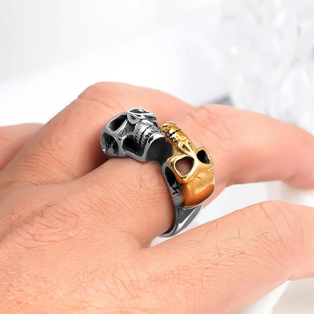 Мужское кольцо с двойным черепом в готическом стиле | Украшения и аксессуары