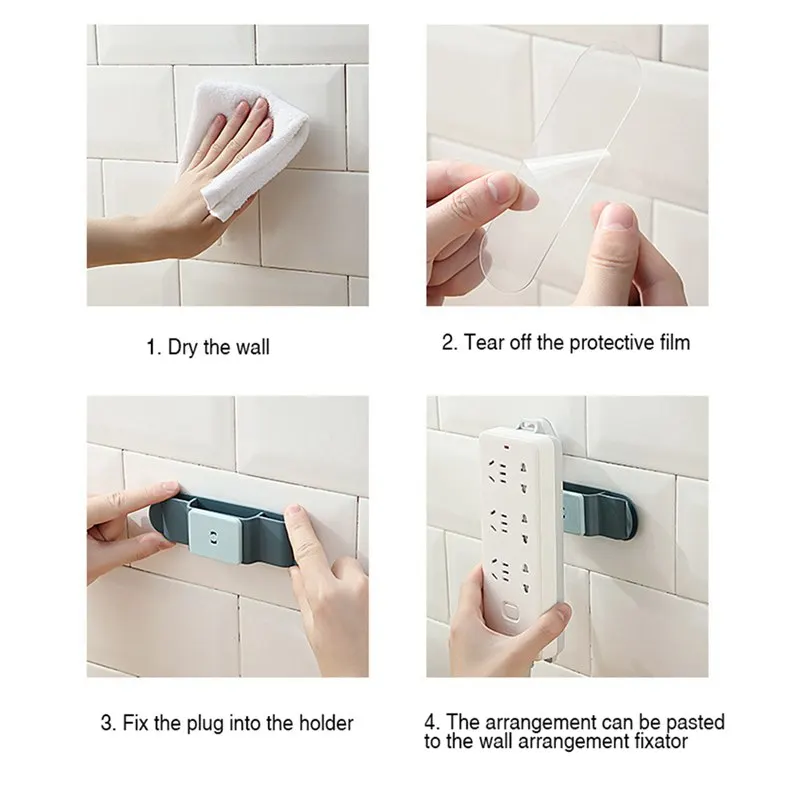 

Wall-Mounted Punch-free Fixer Home Socket Power Strip Holder Organizer Cable Management Seamless Home Storage Racks