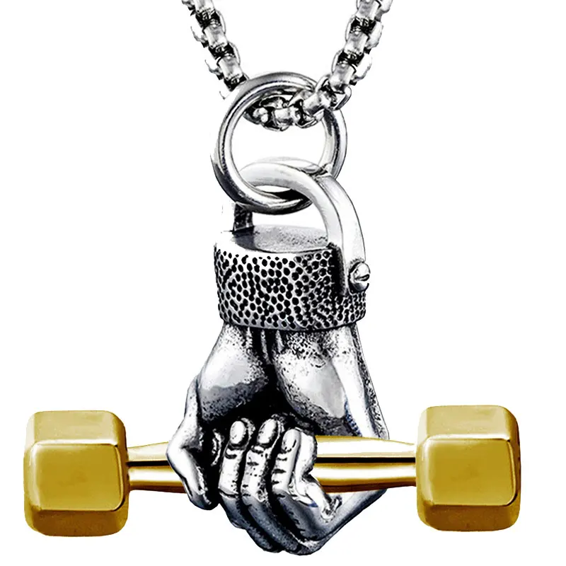 Кулон в стиле хип-хоп длинная цепочка ретро кулак кулон форме гири из нержавеющей