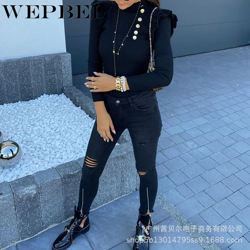 

WEPBEL Women Winter Elegant Skinny Stretch Knitted Pullover Sweater Top Casual Ladies Long Sleeve Turtleneck Knitwear