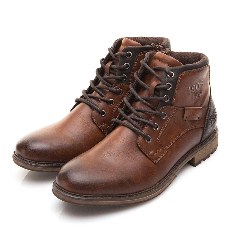 

Retro Ankle Fashion Leather Men Boots High-top Side Zipper Tooling Black Brown Boots Outdoor Desert Boots Fashion Men Shoes