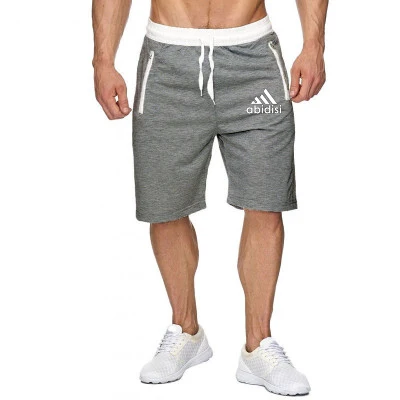 

2021 new men's fitness sports jogging pants shorts five-point pants printed zipper gym pants outdoor sports casual pants cotton