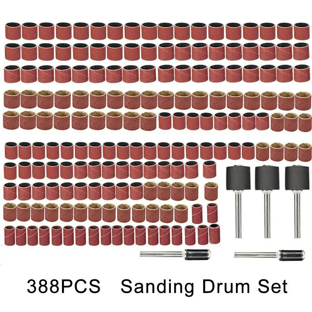 

388Pcs Standard Universal Sanding Bands Drum Sleeve Grit Mandrel Rotary Tool Kit Accessorie Fit For All Rotary Tools