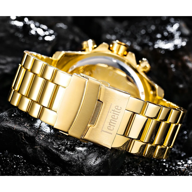 Роскошные Брендовые мужские спортивные часы золотые полностью Стальные