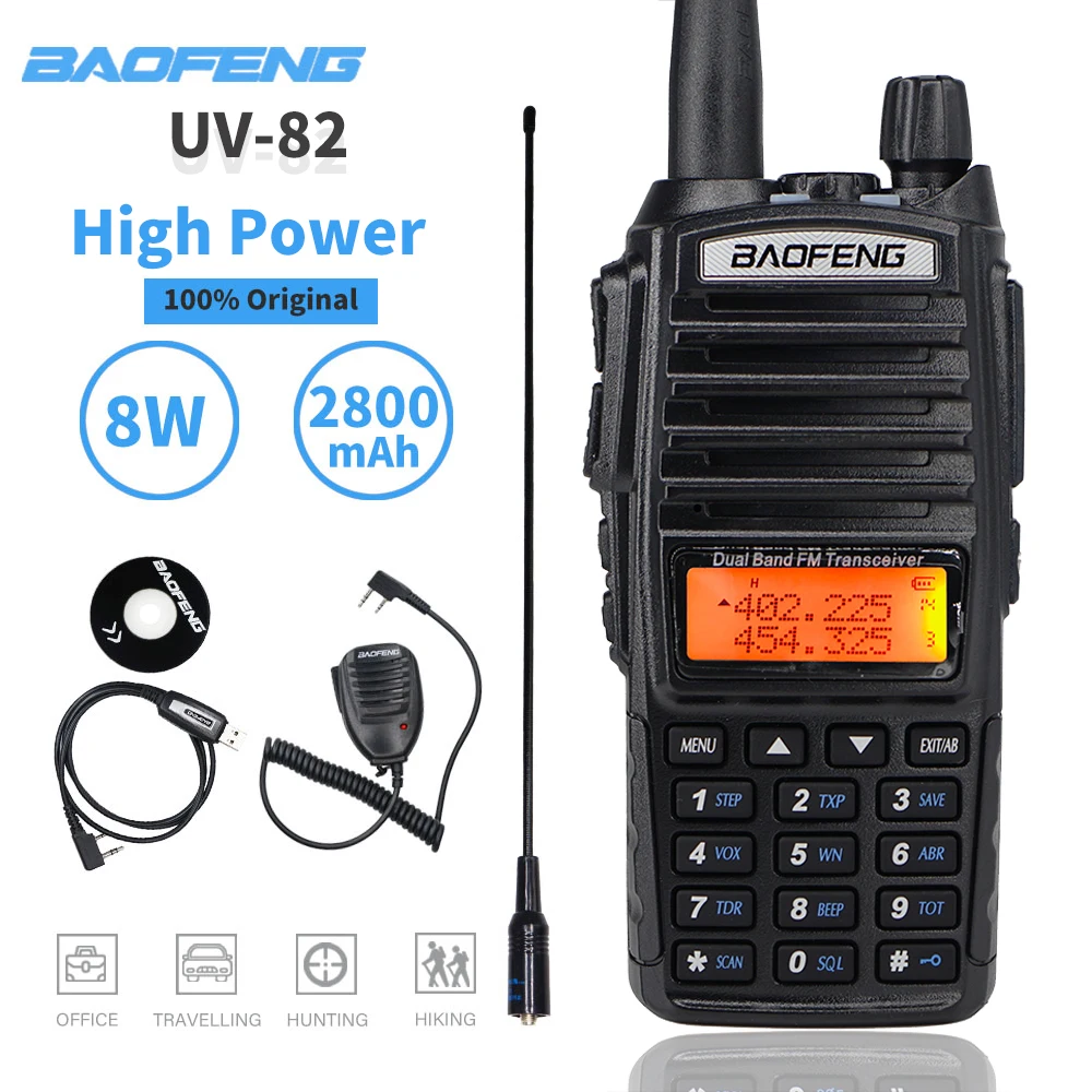 Baofeng UV 82 иди и болтай Walkie Talkie 8 Вт двухдиапазонный FM трансивер двухстороннее радио