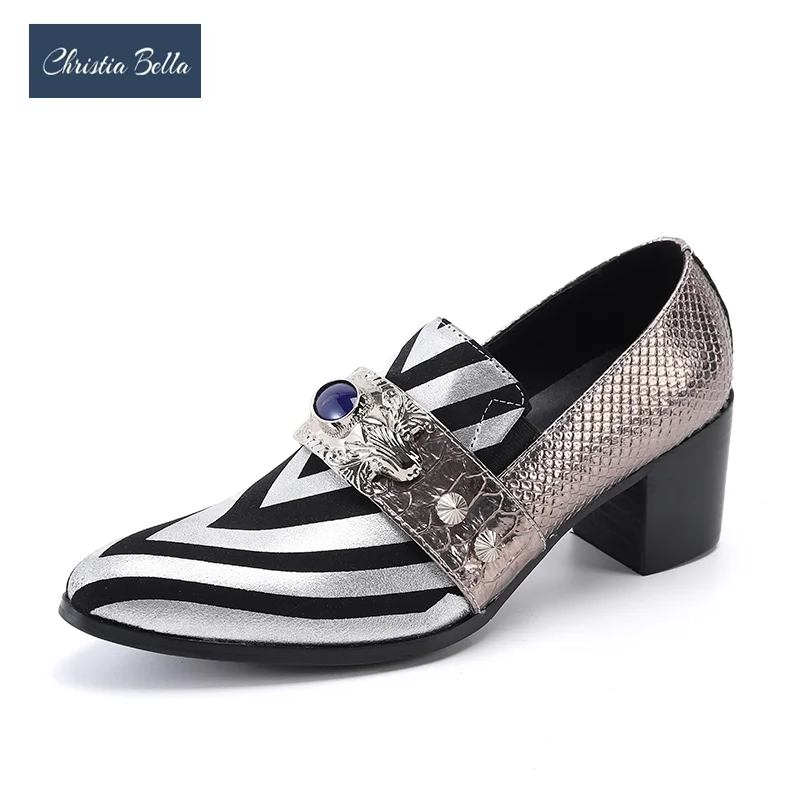 Мужские туфли на высоком каблуке с острым носком из натуральной кожи - купить по