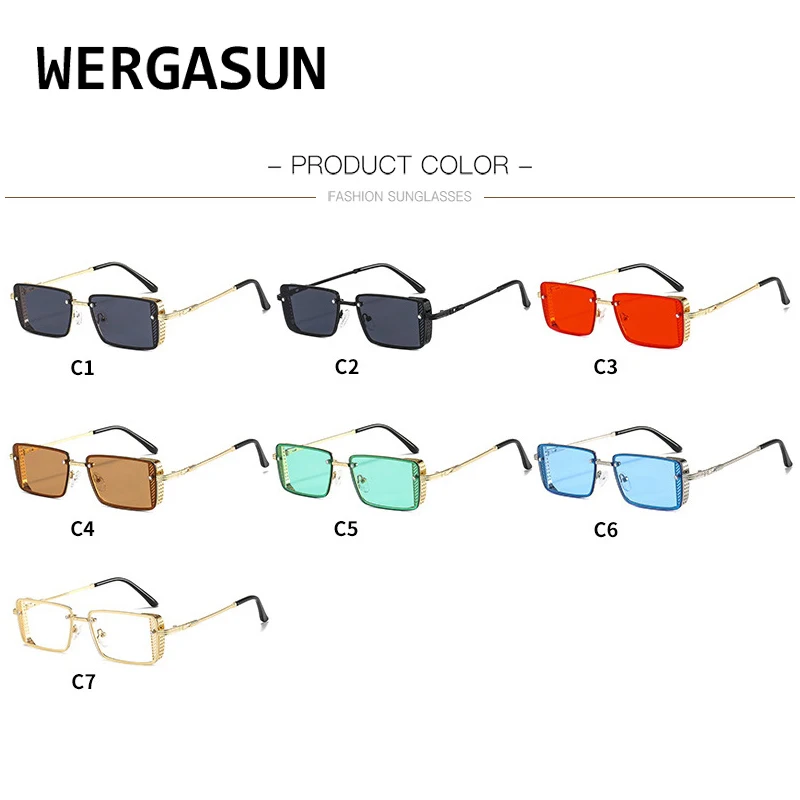 

WERGASUN Rectangular Sunglasses Women Glasses Lady Luxury Steampunk Metal Sun Glasses Vintage Mirror Oculos De Sol Feminino
