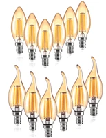 10pcs led edison filament candle light golden c35 4w 6w dimmable e14 e12 e27 220v 110v yellow base flame shape bent incandescent