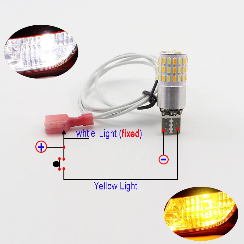 

Mcdrlled новый мотоцикл Bike T10 Led W5w двухцветный боковой фонарь Drl лампы указателя поворота белый и янтарный упаковка из 2 шт.