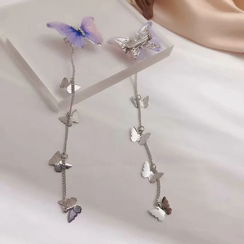 

New Korean Yarn Butterfly Hairpins Elegant Metal Tassel Long Hair Clips For Women Fashion Party Hair Accessories Cute Fashion