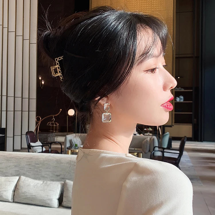 

Classic Party transparent glass block women's Earrings luxury Jewelry sexy girls unusual Christmas Earrings Fashion Accessories