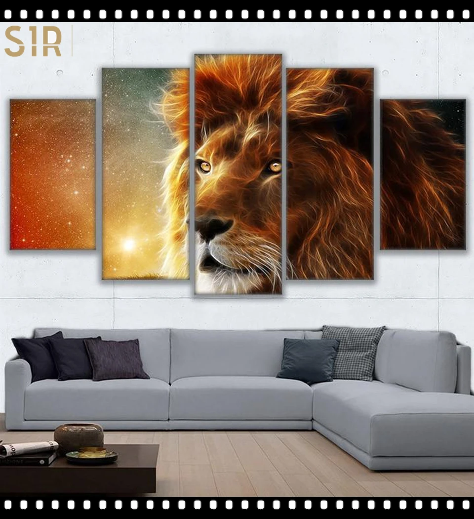 

Lion King Animal Beast Poster Wall Art HD Printed Canvas 5 Piecesr Poster Living Room Decoration Painting Wall Anime Decor