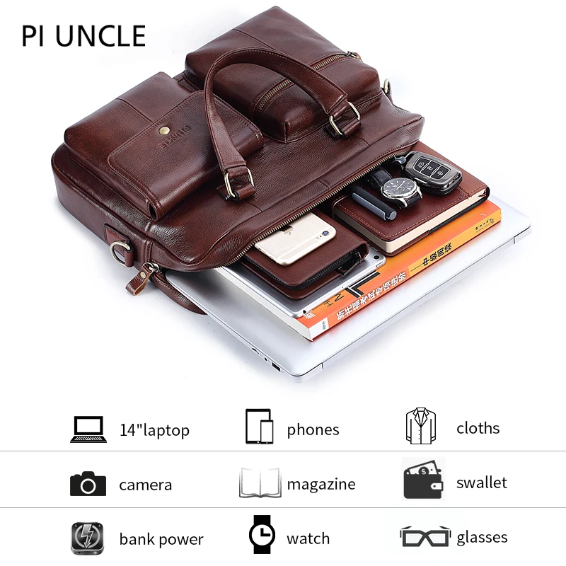 Бренд PIUNCLE, натуральная кожа, винтажный портфель, сумки-мессенджеры, 14 дюймов, для ноутбука, Большая вместительная сумка на плечо, большая сумка, мягкая кожа