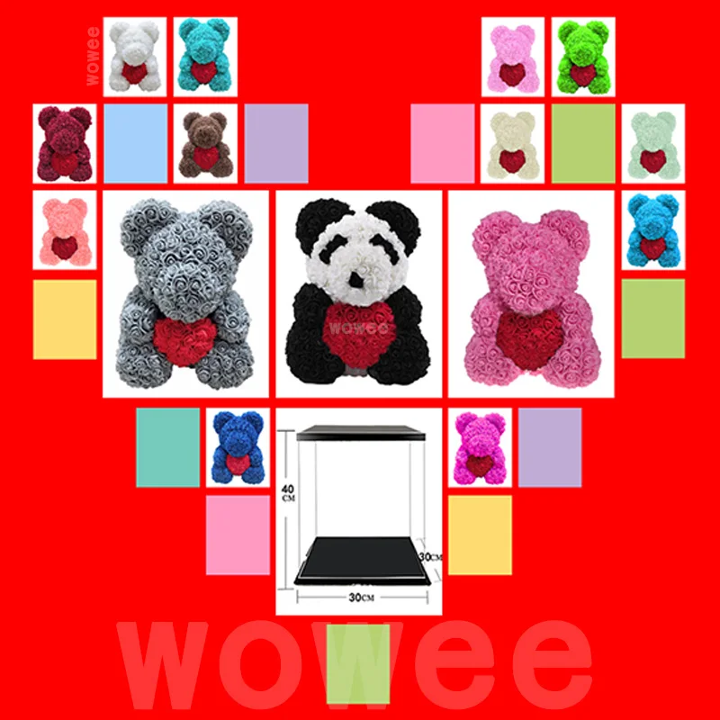 40 см День Святого Валентина розовый медведь искусственный цветок розы женский